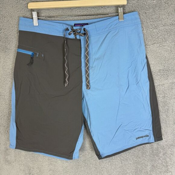 Patagonia Shorts Men’s 34 Grey Blue Stretch Boardshorts Beach Surf - Picture 1 of 7